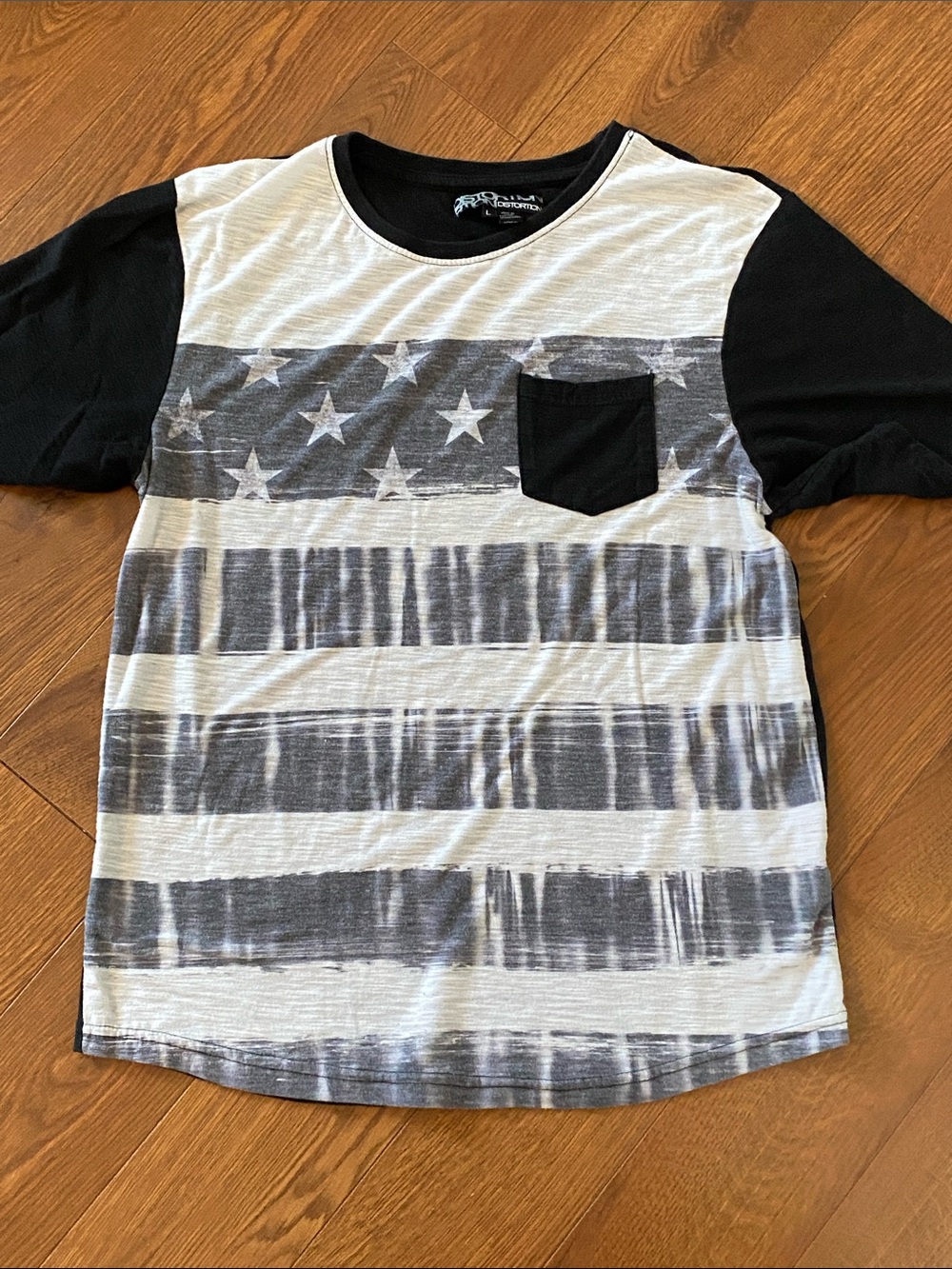 Kids Black & White Flag Graphic Tee with Pocket